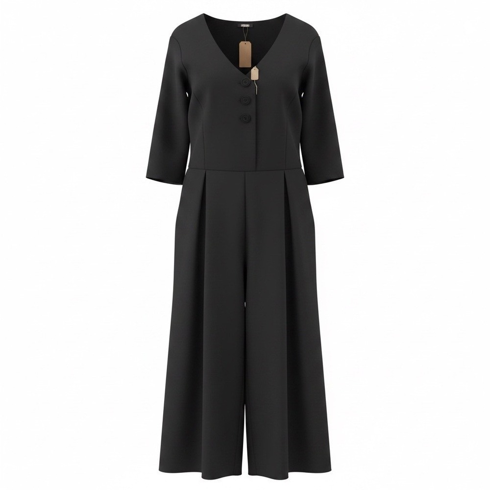 Jeffrey & Dara Minimalist Black Quiet Luxury Rosette Wide Leg Crop Jumpsuit 20